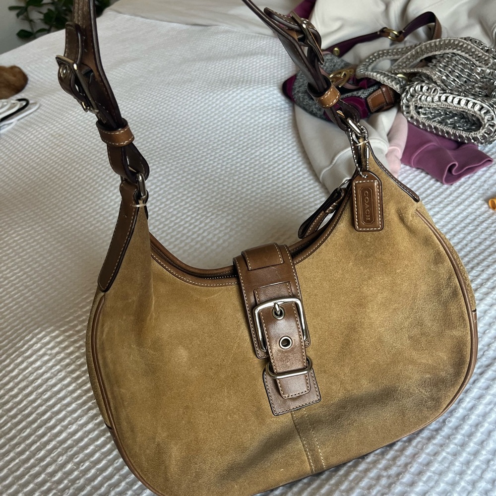 Coach Tan Suede Hobo Shoulder Bag
